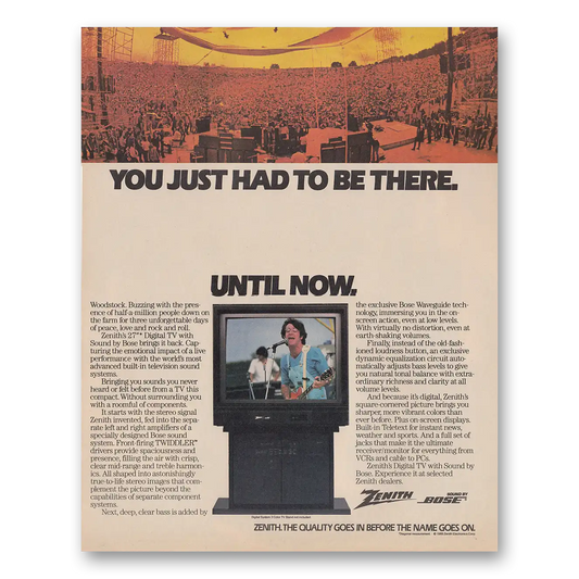 1989 Zenith Television You Just Had to Be There Woodstock Vintage Magazine Print Ad