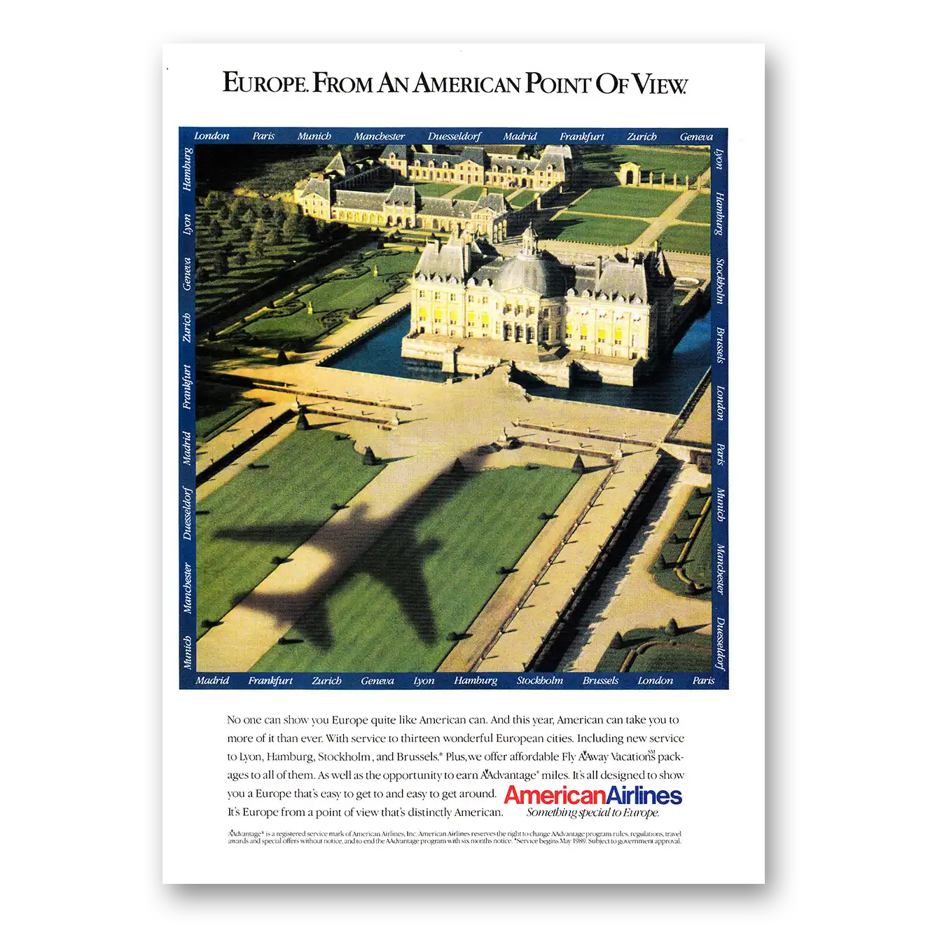 1990 American Airlines Europe from an American Point Vintage Magazine Print Ad