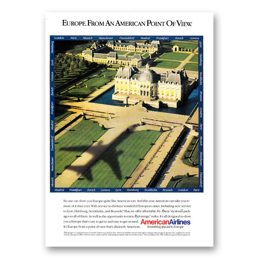 1990 American Airlines Europe from an American Point Vintage Magazine Print Ad