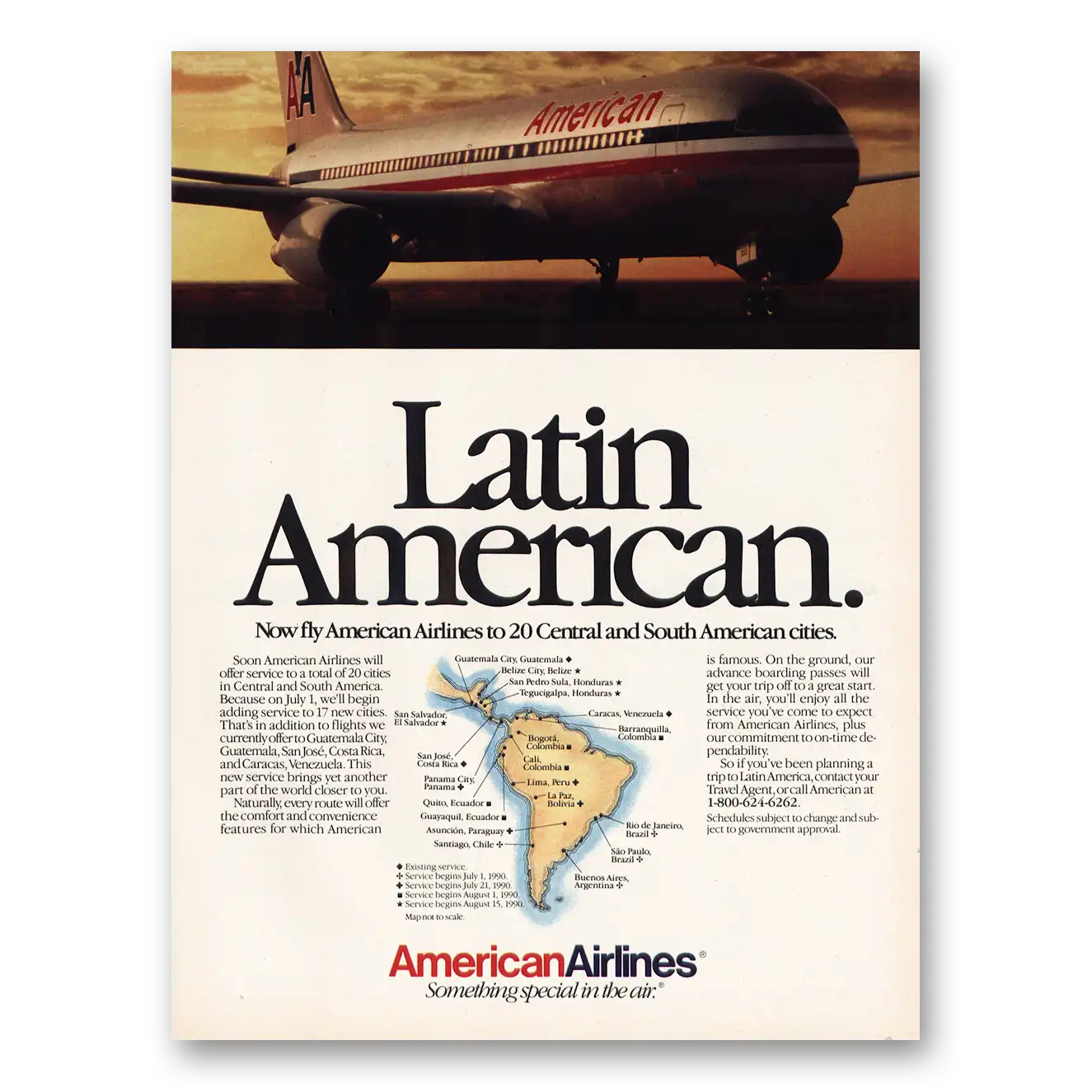 1990 American Airlines Latin American Vintage Magazine Print Ad