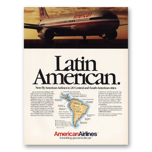 1990 American Airlines Latin American Vintage Magazine Print Ad