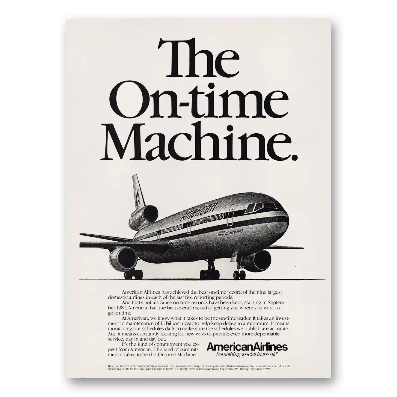 1990 American Airlines On Time Machine Vintage Magazine Print Ad