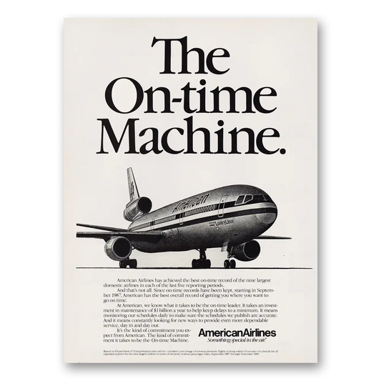 1990 American Airlines On Time Machine Vintage Magazine Print Ad