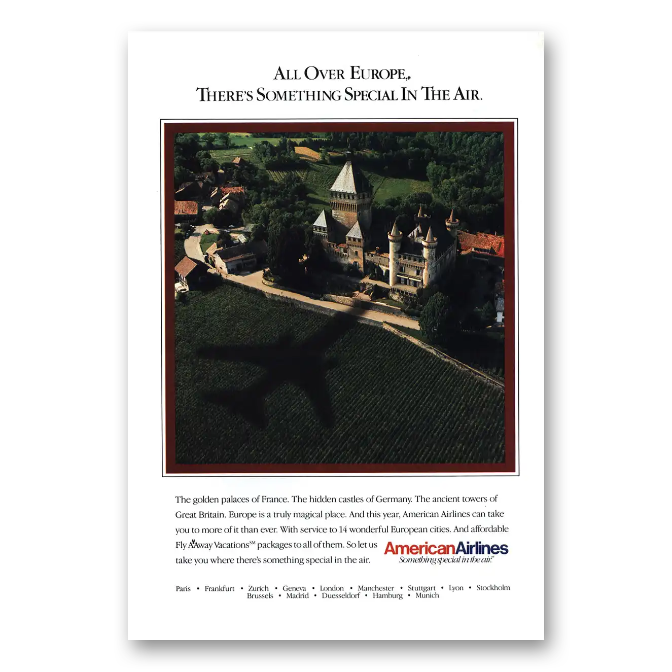 1990 American Airlines All Over Europe Golden Palace Vintage Magazine Print Ad