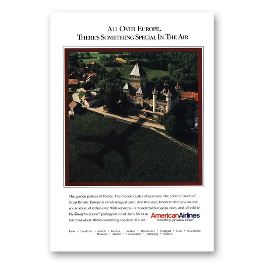 1990 American Airlines All Over Europe Golden Palace Vintage Magazine Print Ad