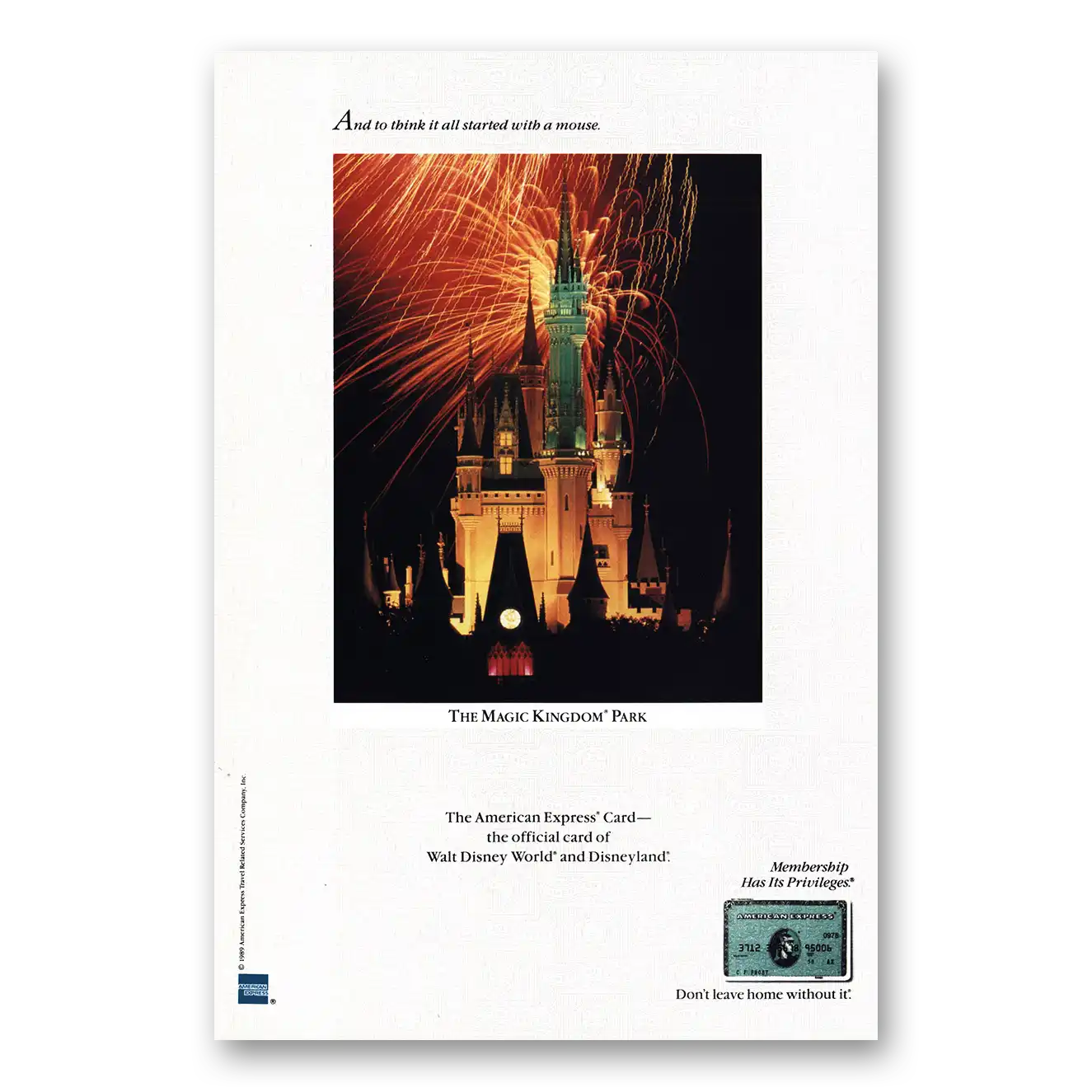 1990 American Express Walt Disney World Vintage Magazine Print Ad