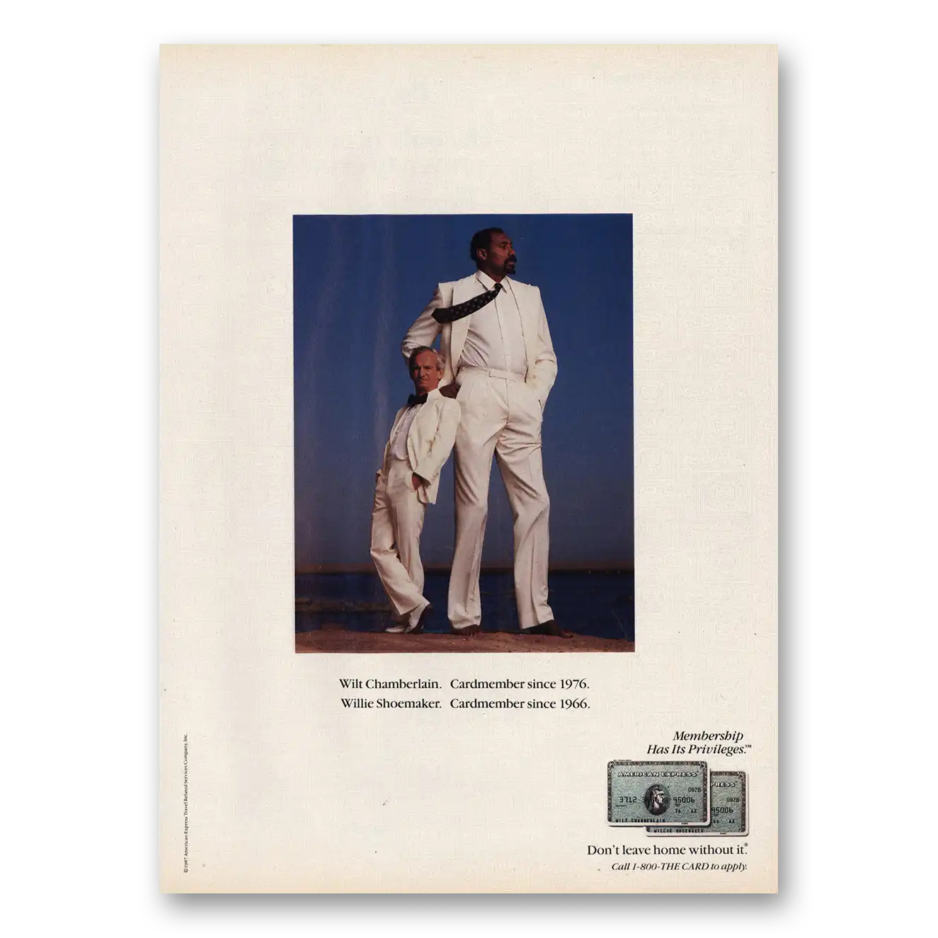 1990 American Express Wilt Chamberlin and Willie Shoemaker Vintage Magazine Print Ad