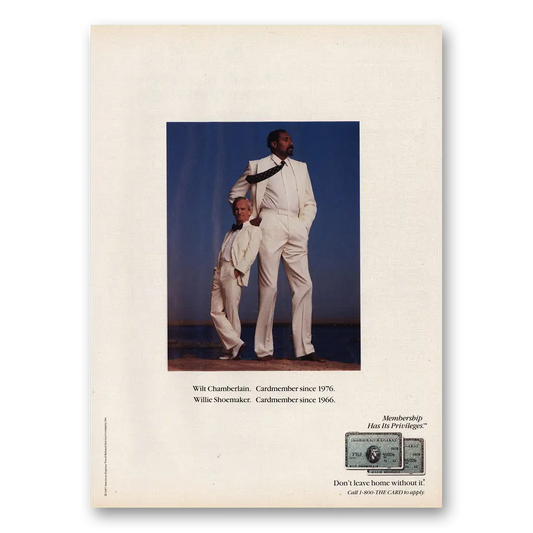 1990 American Express Wilt Chamberlin and Willie Shoemaker Vintage Magazine Print Ad