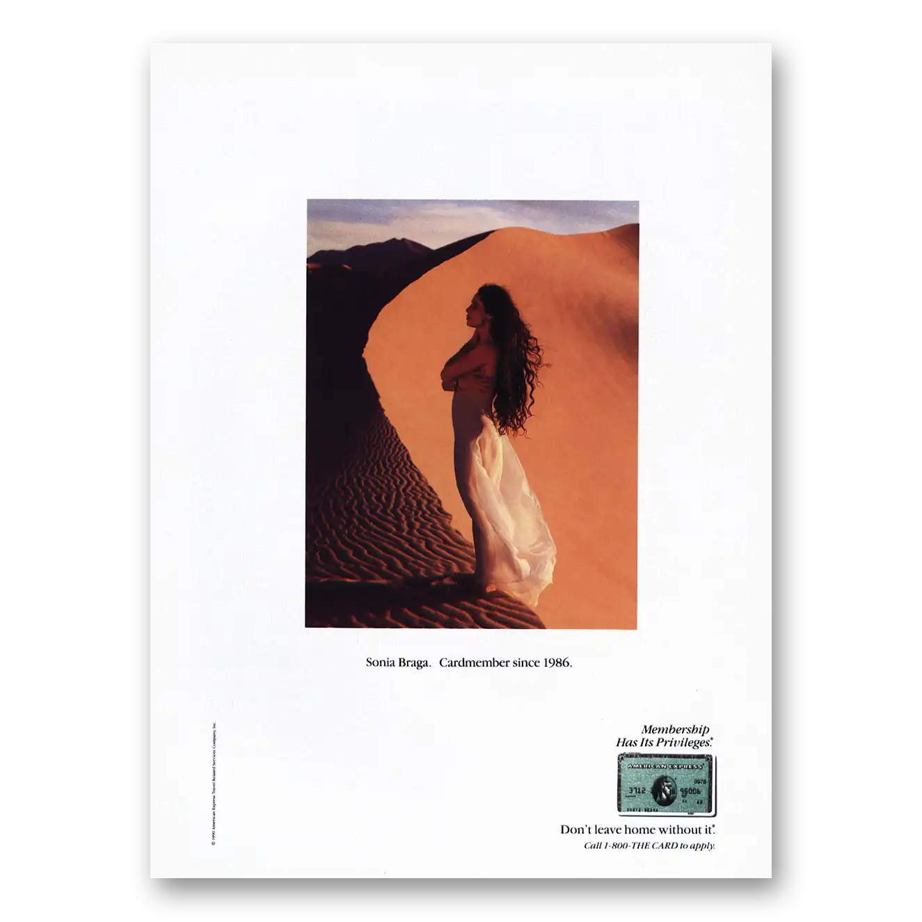 1990 American Express Sonia Braga Vintage Magazine Print Ad