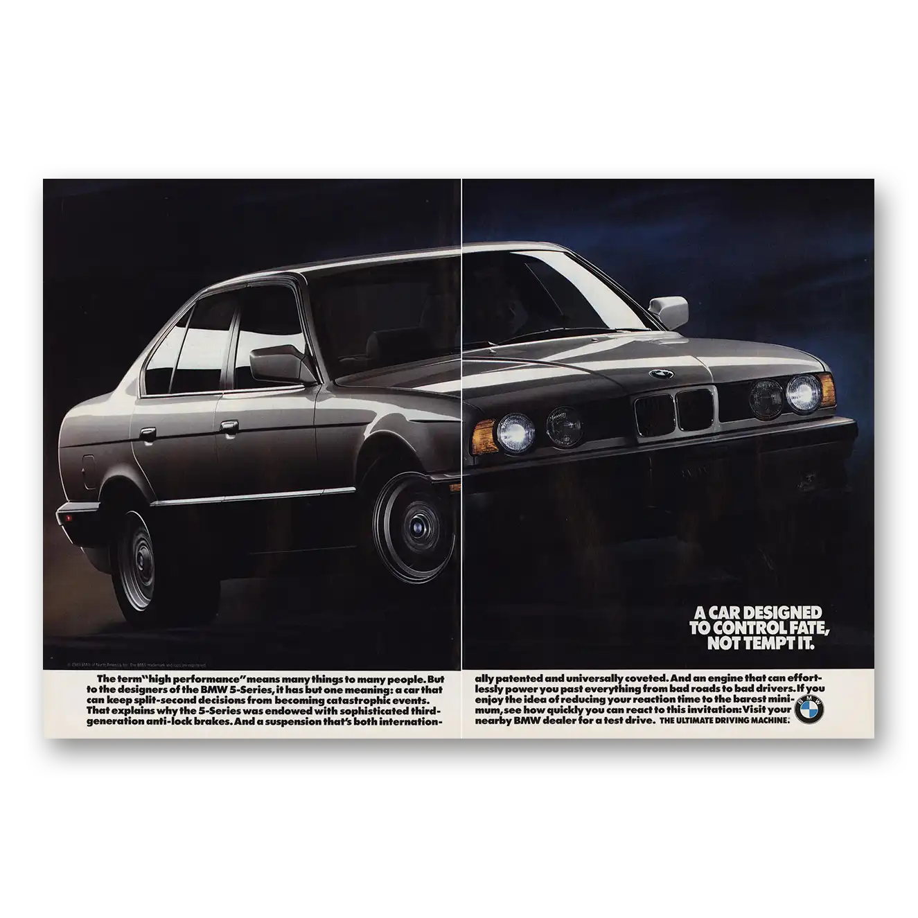 1990 BMW 5 Series Designed to Control Fate Not Tempt It Vintage Magazine Print Ad