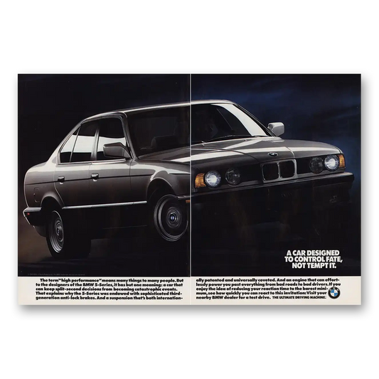 1990 BMW 5 Series Designed to Control Fate Not Tempt It Vintage Magazine Print Ad