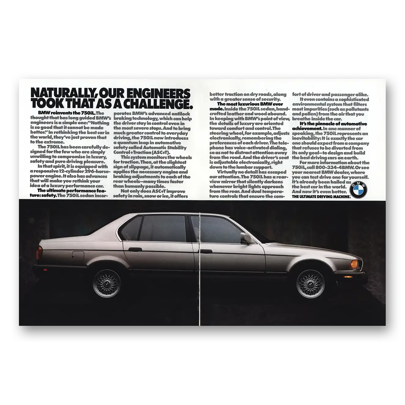 1990 BMW 7 Series Engineers Took That As Challenge Vintage Magazine Print Ad