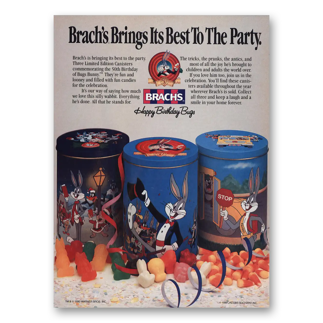 1990 Brachs Candy Happy Birthday Bugs Vintage Magazine Print Ad