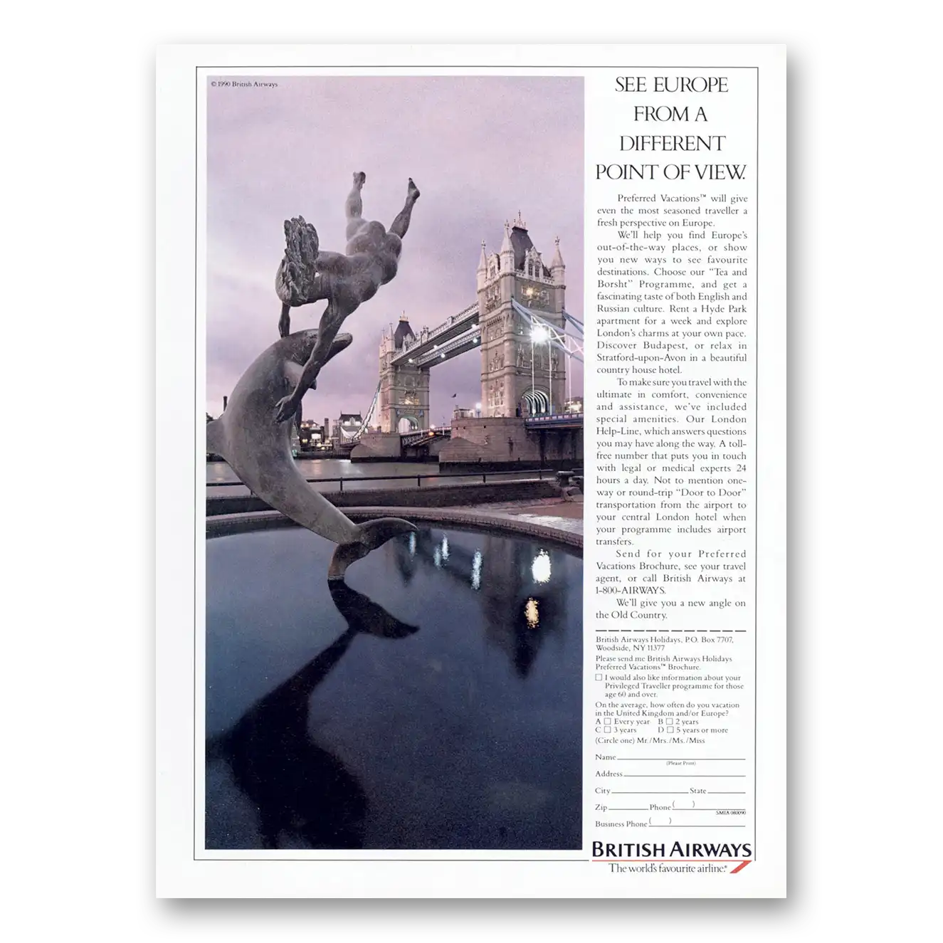 1990 British Airways BOAC Different Point of View London Vintage Magazine Print Ad