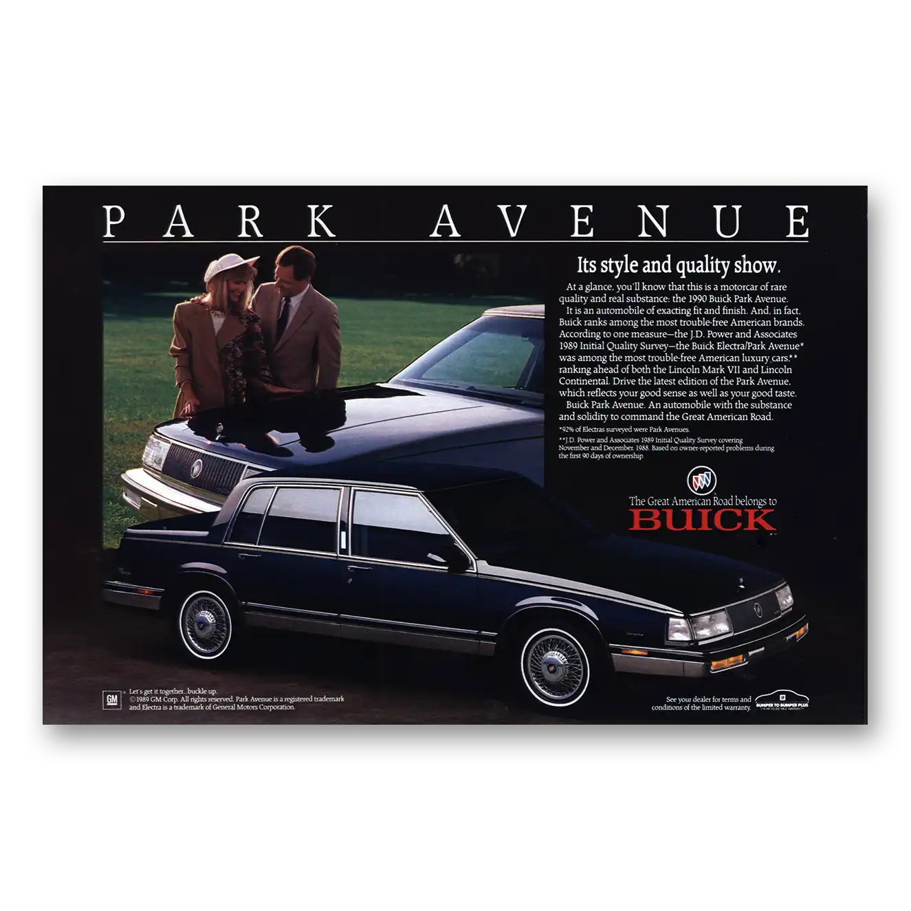 1989 Buick Park Avenue Style and Quality Show Vintage Magazine Print Ad