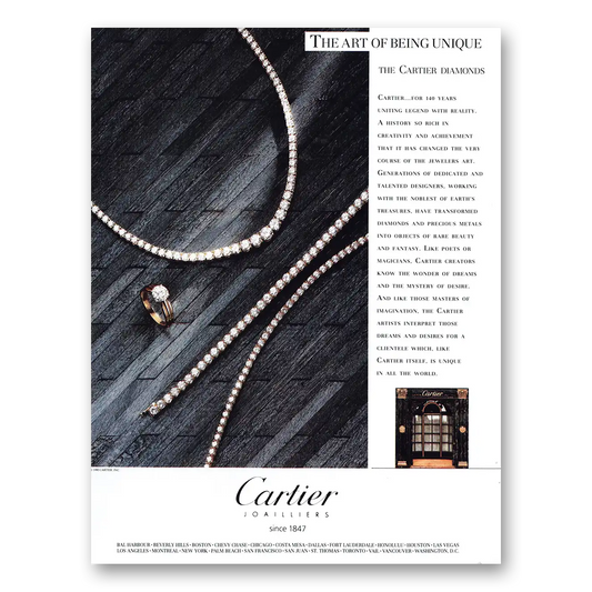 1990 Cartier Art of Being Unique Vintage Magazine Print Ad