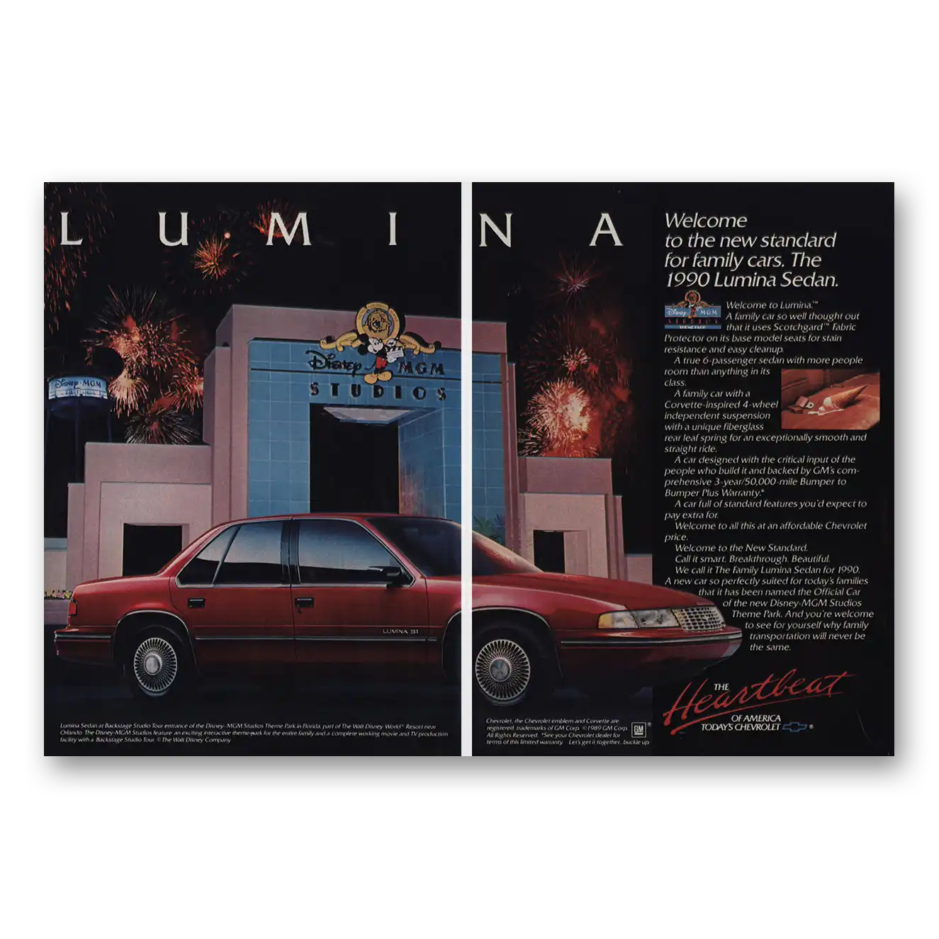 1989 Chevrolet Lumina Disney MGM Studios Vintage Magazine Print Ad