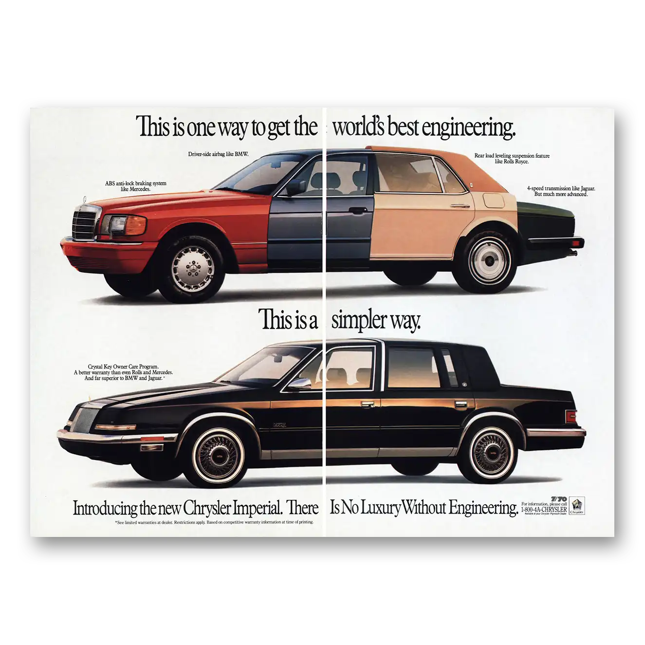 1990 Chrysler Imperial Best Engineering Vintage Magazine Print Ad