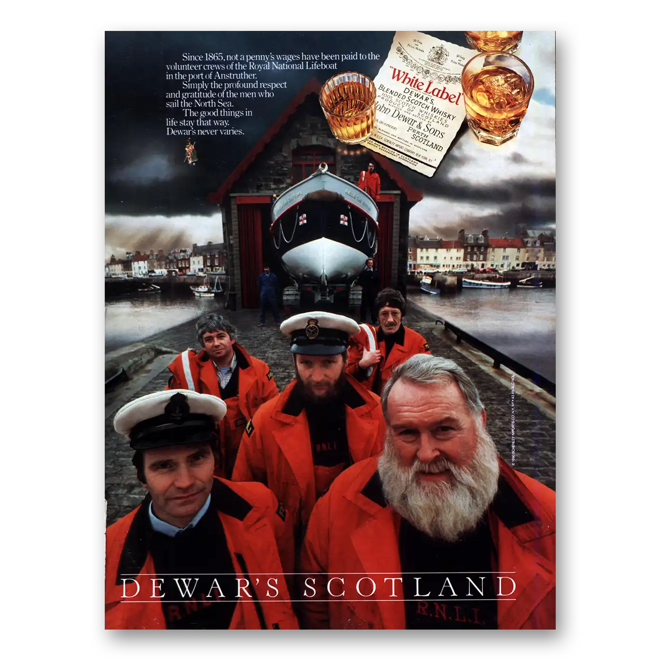 1990 Dewars White Label Royal National Lifeboat Vintage Magazine Print Ad