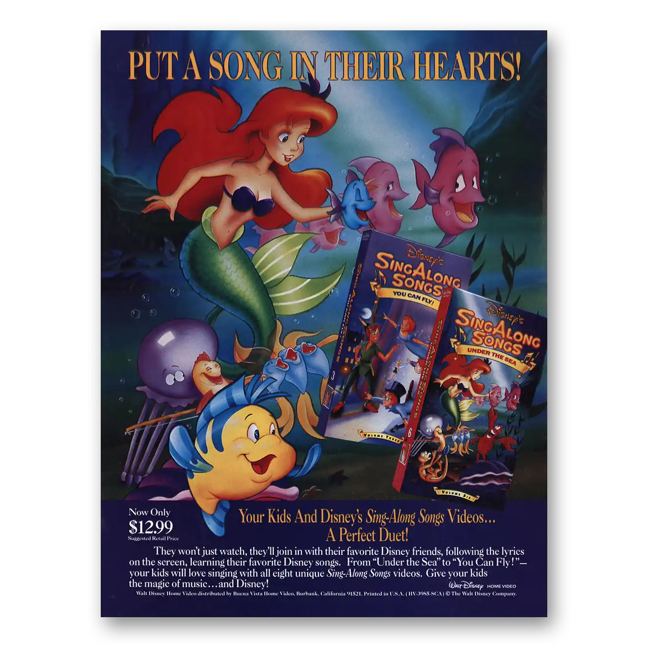 1990 Walt Disney Home Video Little Mermaid Promo Vintage Magazine Print Ad