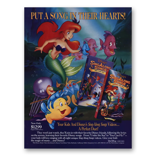 1990 Walt Disney Home Video Little Mermaid Promo Vintage Magazine Print Ad