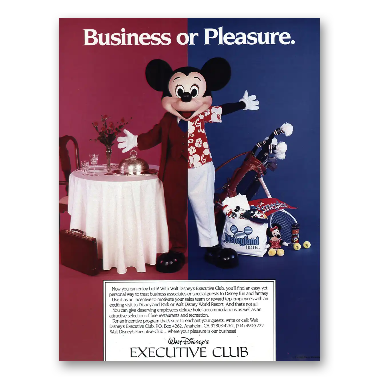 1990 Walt Disney Executive Club Vintage Magazine Print Ad