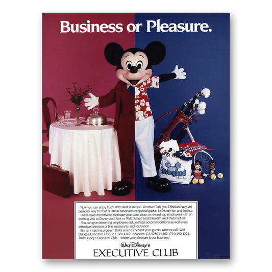 1990 Walt Disney Executive Club Vintage Magazine Print Ad