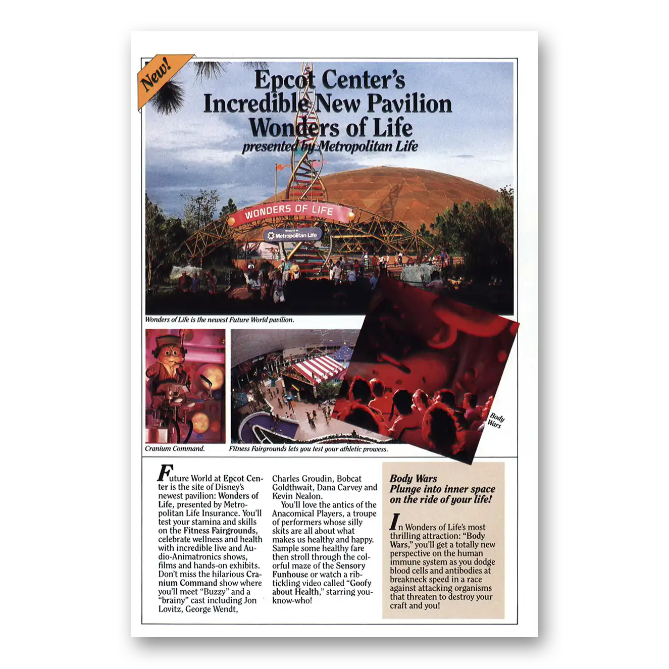 1990 Walt Disney World Wonders of Life Pavilion Vintage Magazine Print Ad