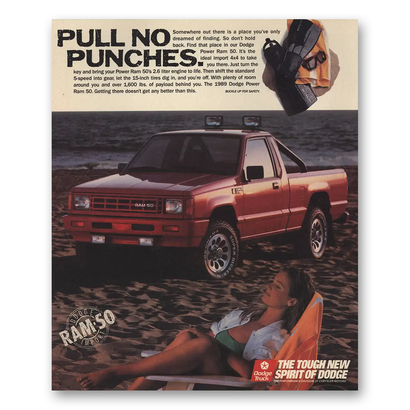 1990 Dodge Ram Power Ram 50 Pull No Punches Vintage Magazine Print Ad