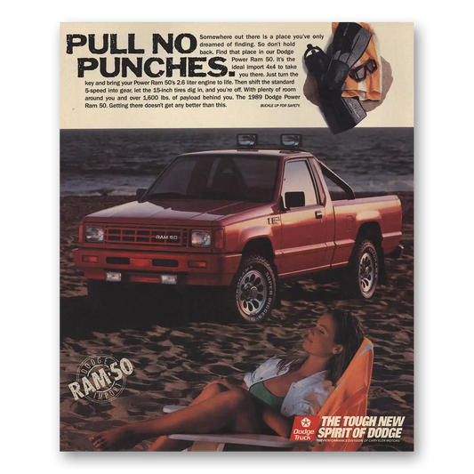 1990 Dodge Ram Power Ram 50 Pull No Punches Vintage Magazine Print Ad