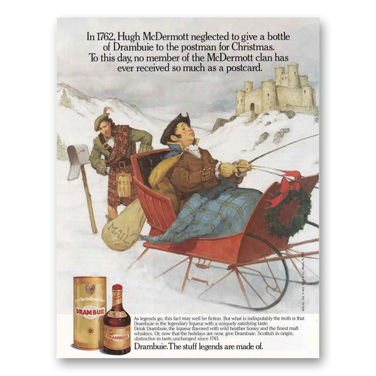 1990 Drambuie Hugh McDermott Postman Christmas Vintage Magazine Print Ad