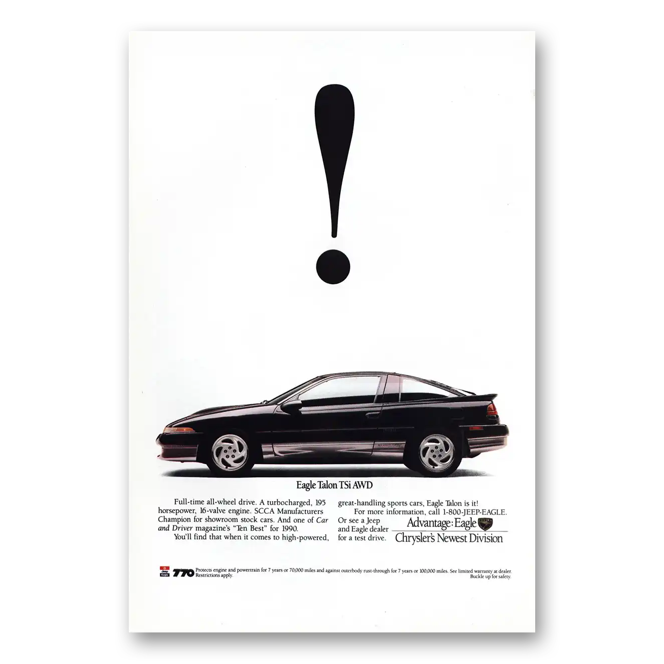 1990 Eagle Talon Full Time All Wheel Drive Vintage Magazine Print Ad