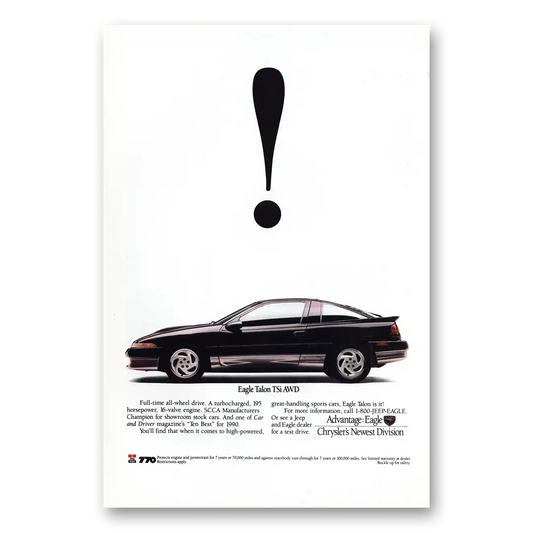 1990 Eagle Talon Full Time All Wheel Drive Vintage Magazine Print Ad