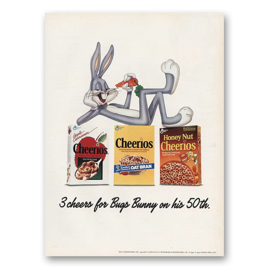 1990 Cheerios Cereal Cheers for Bugs Bunny On His 50th Vintage Magazine Print Ad