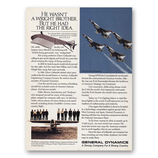 1990 General Dynamics He Wasn’t a Wright Brother Vintage Magazine Print Ad