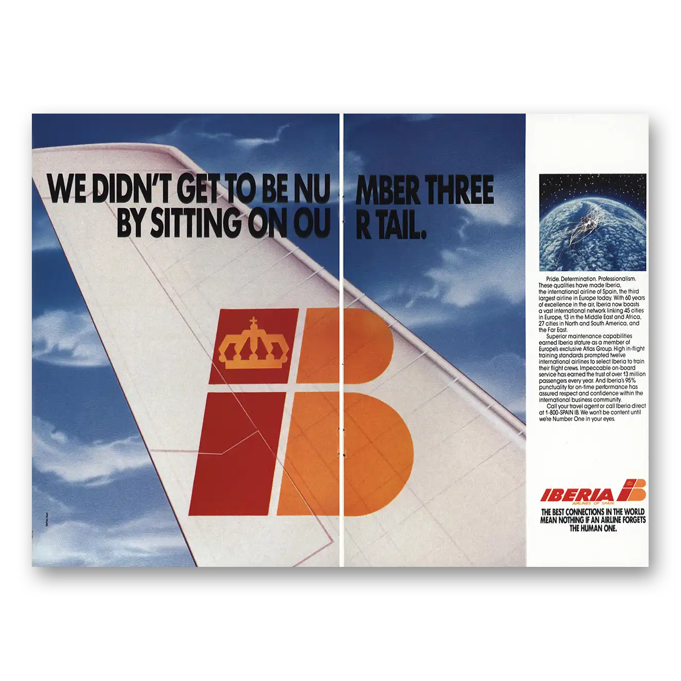 1987 Iberia Airlines Number Three Sitting On Our Tail Vintage Magazine Print Ad