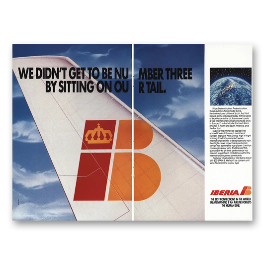 1987 Iberia Airlines Number Three Sitting On Our Tail Vintage Magazine Print Ad