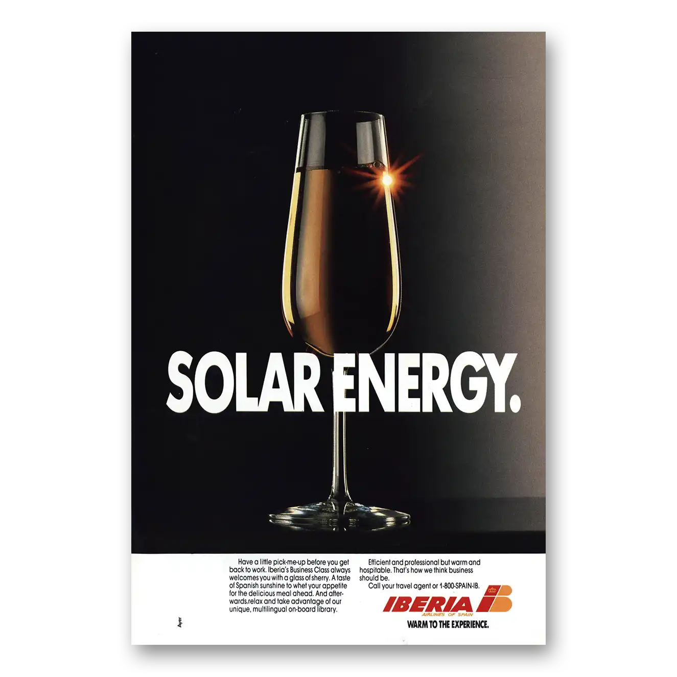 1990 Iberia Airlines Solar Energy Vintage Magazine Print Ad