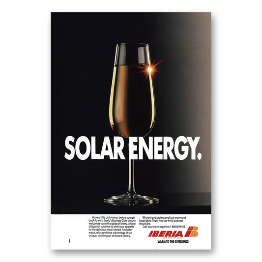 1990 Iberia Airlines Solar Energy Vintage Magazine Print Ad