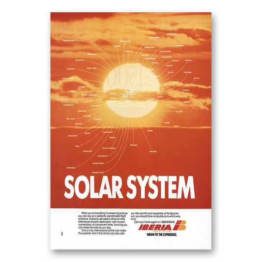 1990 Iberia Airlines Solar System Vintage Magazine Print Ad