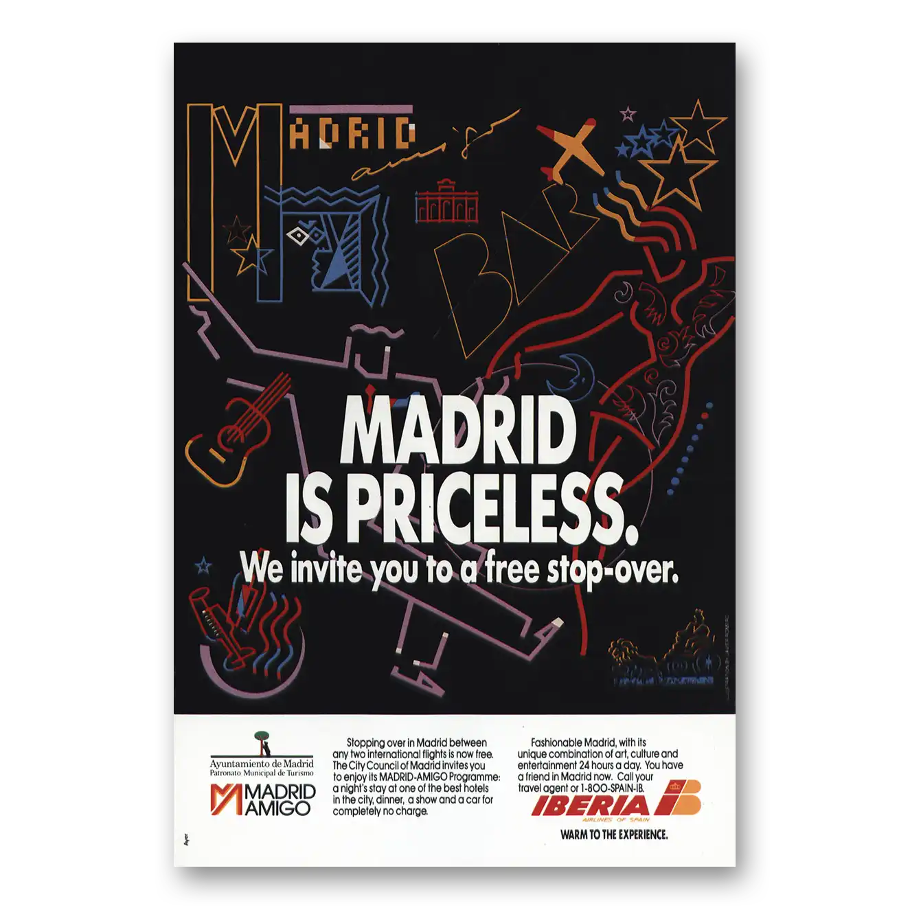 1990 Iberia Airlines Madrid is Priceless Vintage Magazine Print Ad