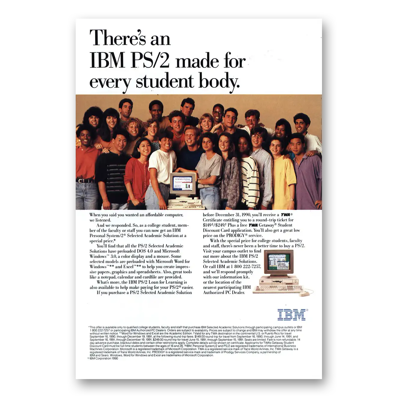 1990 IBM Computers PS2 Made for Every Student Body Vintage Magazine Print Ad