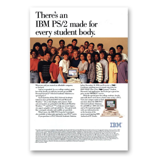 1990 IBM Computers PS2 Made for Every Student Body Vintage Magazine Print Ad