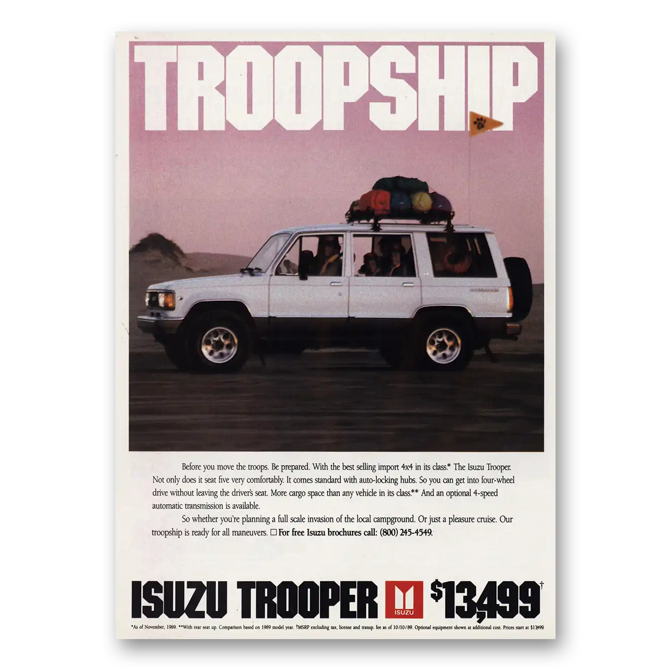 1990 Isuzu Trooper Troopship Vintage Magazine Print Ad