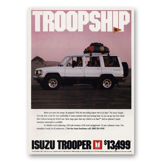 1990 Isuzu Trooper Troopship Vintage Magazine Print Ad