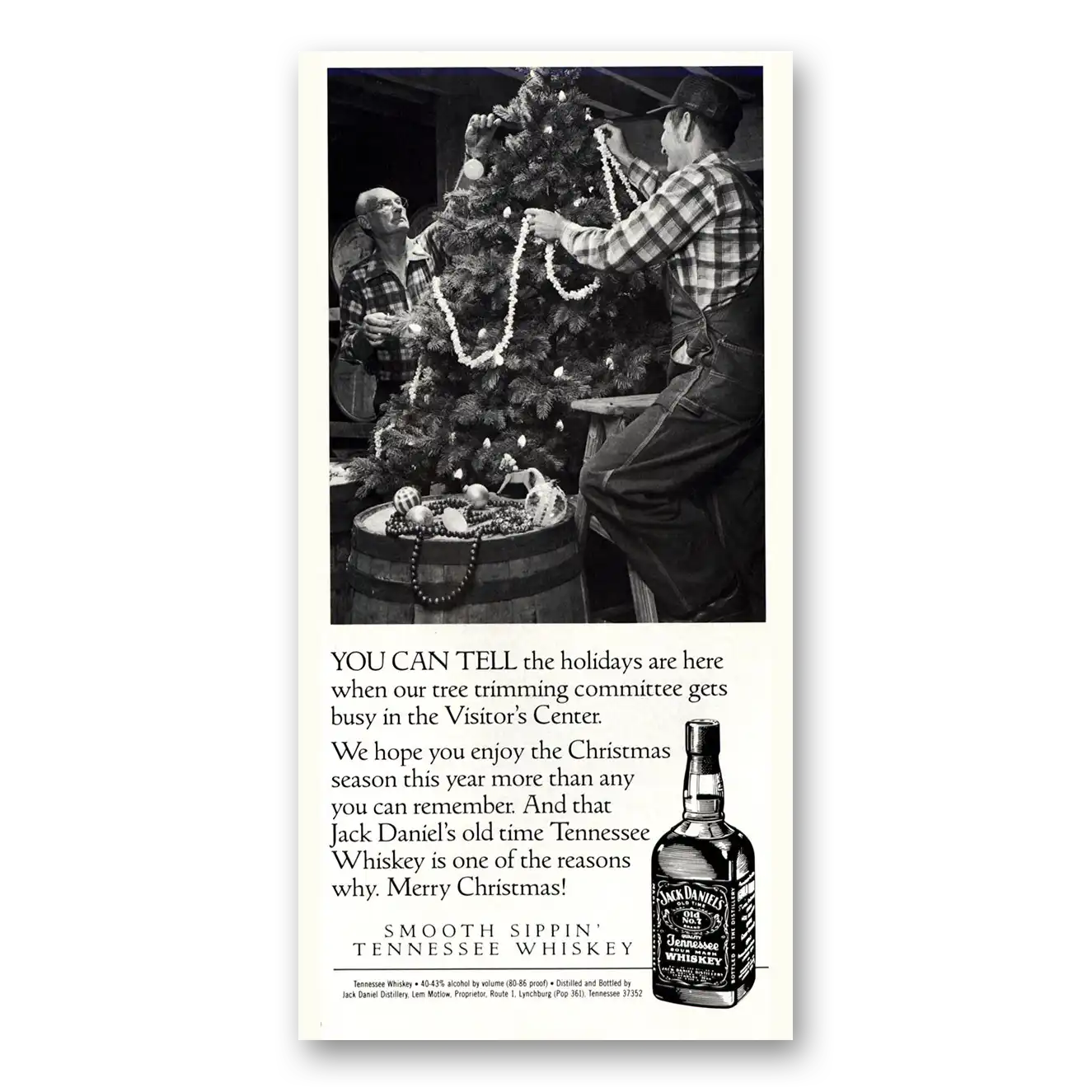 1990 Jack Daniels Tree Trimming Committee Vintage Magazine Print Ad