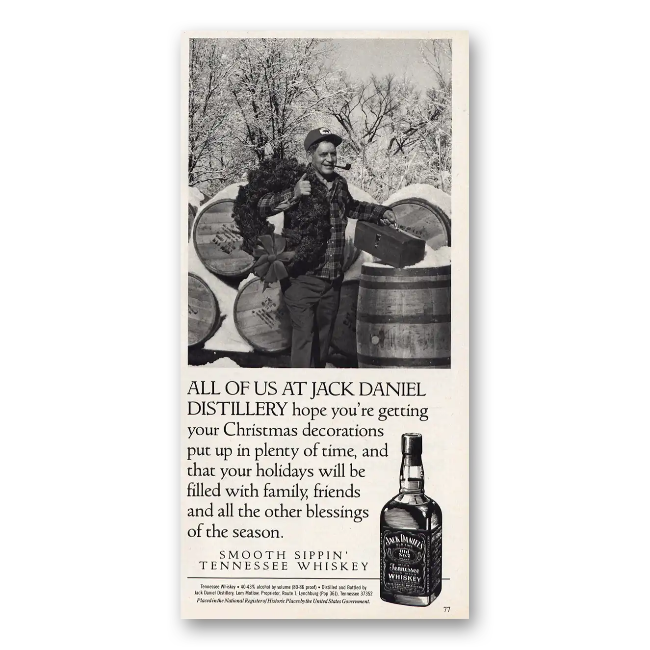 1990 Jack Daniels Getting Christmas Decorations Put Up Vintage Magazine Print Ad