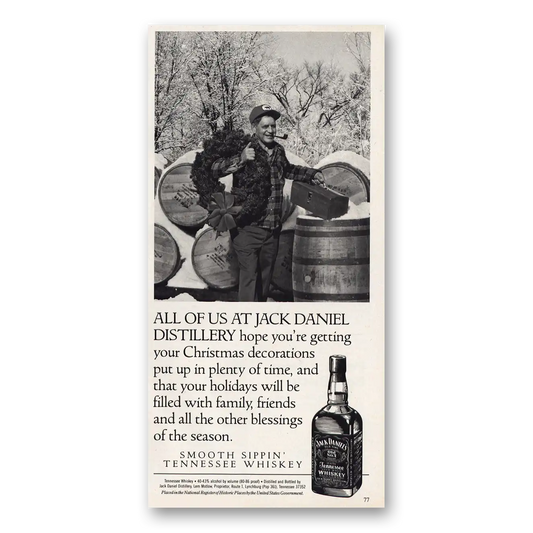 1990 Jack Daniels Getting Christmas Decorations Put Up Vintage Magazine Print Ad