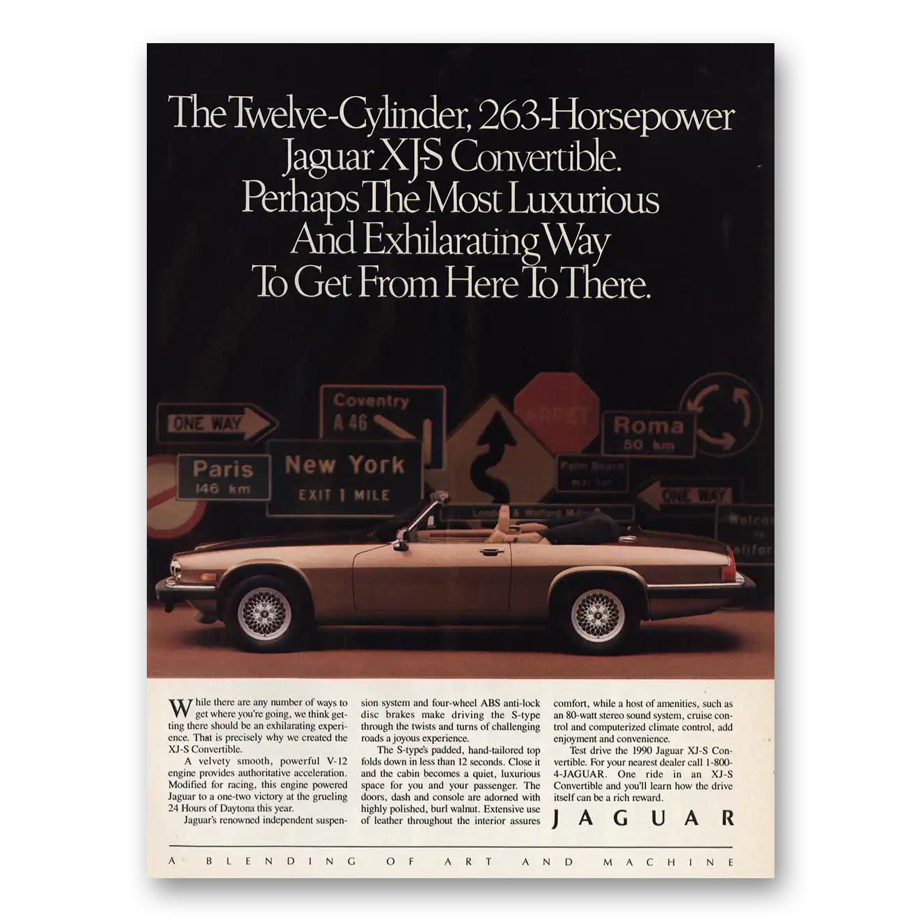 1990 Jaguar XJS Convertible Twelve Cylinder Vintage Magazine Print Ad