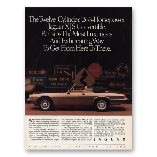 1990 Jaguar XJS Convertible Twelve Cylinder Vintage Magazine Print Ad